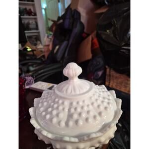 Vintage Featon Hobnail Milk Glass Footed Pedestal Lidded Candy Dish With...